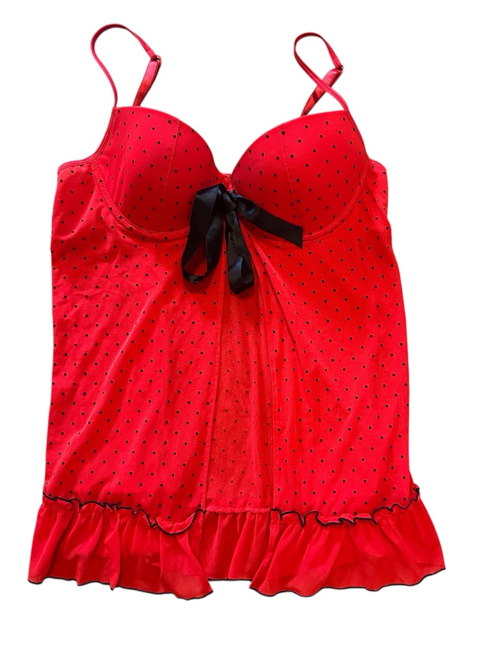 Rampage Red Polka Dot Lingerie with Black Bow Accent